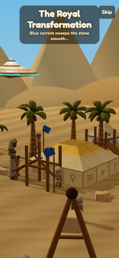 The Cosmic Pharaoh arriving above a completed player-built monument